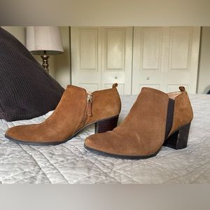 Franco Sarto Brown Suede Booties Chelsea Boots Low Heel - Size 8